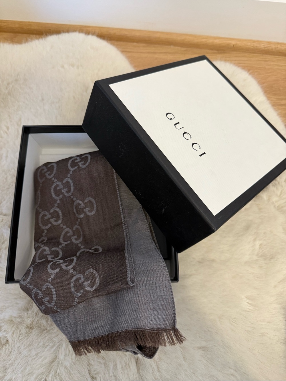 Gucci Brown & Gray GG Monogram Scarf